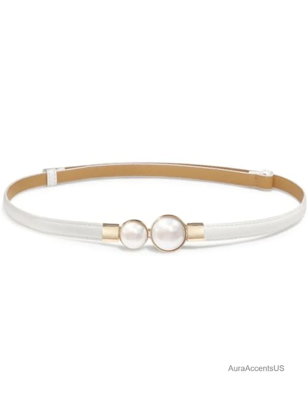 Thin PU Leather Skinny Belt with Pearl Buckle
